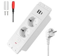 Enchufe Empotrado en Mesa con 2 USB Tipo C PD20 W y Cable de 1,7M Blanco | 2-Tomas Enchufes Multiple Regleta de Escritorio Empotrada de Sobremesa con Interruptor para Hogar Superficies de Trabajo