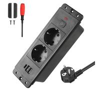 Enchufe Empotrado en Mesa con 2 USB Tipo C PD20 W y Cable de 1,7M Negro | 2-Tomas Enchufes Multiple Regleta de Escritorio Empotrada de Sobremesa con Interruptor para Hogar Superficies de Trabajo