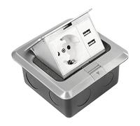 Enchufe, enchufe desplegable IP44 con conector 10/16 A según estándar europeo y 2 USB, aleación de aluminio para encimera/suelo, enchufe oculto, resistente al agua, montaje a ras