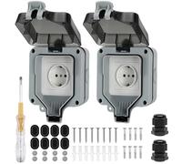 Enchufe Exterior, 2 Pcs Enchufe Exterior Impermeable, Toma de Corriente Ip66, Enchufe Estanco Exterior, Toma de Corriente Exterior con Luz Indicadora y Tapa Abatible, para Jardín, Garaje, Cocina