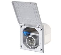 Enchufe exterior CEE plateado protegido contra salpicaduras IP 44 200-250 V, 16 A, 3 polos para caravana, autocaravana o barco