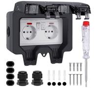 Enchufe Exterior Estanco IP66 - Enchufe Exterior Pared con Interruptor Indicador luminoso Tapa Abatible Toma de Corriente Enchufe Superficie para Jardín Terraza Patio Sótano Garaje Piscina Casa