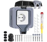 Enchufe Exterior Estanco IP66 Impermeable Toma de Corriente, 16A Pared Enchufe Exterior con Conector de Cable y Tapa Abatible, Estancos Exterior Enchufes para Jardín, Piscina, Cocina, Baño y Garaje