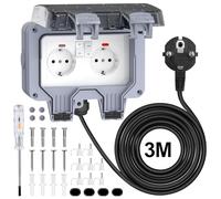 Enchufe Exterior Impermeable con 3M Cable, Toma de Corriente Exterior IP66, Enchufe Exterior Estanco con Interruptor, Conector de Cable y Tapa Abatible, Enchufes Estancos para Garaje Piscina y Jardín