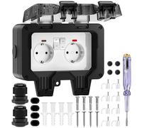 Enchufe Exterior Impermeable, Toma de Corriente IP66, Estanco con Interruptor, Conector de Cable y Tapa Abatible, para Cocina Baño Garaje Piscina y Jardín,Negro
