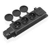 Enchufe exterior IP54 resistente al agua, 4 enchufes exteriores con tapas abatibles, regleta para ambientes húmedos, enchufe exterior para jardín, exterior, habitación húmeda - negro (sin cable)