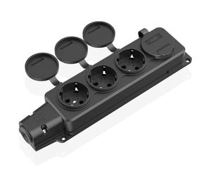 Enchufe exterior IP54 resistente al agua, 4 enchufes exteriores con tapas abatibles, regleta para ambientes húmedos, enchufe exterior para jardín, exterior, habitación húmeda - negro (sin cable)