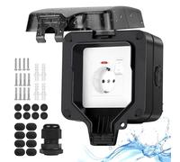 Enchufe exterior IP66 impermeable al aire libre con interruptor de luz indicador,Toma exterior sobresaliente Jardín Exterior Enchufe de pared con cerradura Tapa abatible Enchufe individual negro