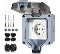 Enchufe exterior IP66, resistente al agua, con luz de control de interruptor, enchufe de pared, enchufe de pared, enchufe exterior con tapa abatible para jardín, cocina, garaje, lavandería exterior