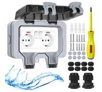 Enchufe exterior profundo impermeable IP66 con interruptor, luz de control, resistente a la intemperie, enchufe exterior de pared para jardín, enchufe de pared con tapa plegable con cerradura, enchufe