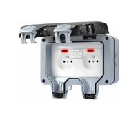 Enchufe exterior resistente a la intemperie, ideal para lavaderos, talleres y jardines; incluye 1 enchufe impermeable IP66, 2 cajas de conexiones, 8