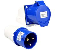 Enchufe industrial impermeable 32A IP44 220-250V 3 pines conector de pared para caravana, furgoneta camper, obras de construcción, fábricas, muelles, barcos - azul + blanco