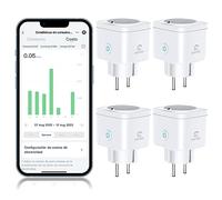 Enchufe Inteligente 5GHz, Enchufe Wi-Fi Medidor Consumo, Tomada Inteligente Programable con Temporizador, Control Remoto por APP&Voz, Compatible con Alexa/Google Home/SmartThings, 16A, 4PC