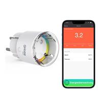Enchufe inteligente GHome ESP8285 Wlan más pequeño | Soporte Tasmota | Medición del consumo de energía, Control por aplicación, Compatible con Alexa, Google Home, 10 A, Certificado TÜV