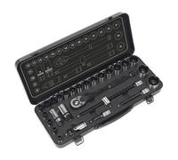 Enchufe Juego 28pc 1.3cmD 6pt Walldrive Métrico Negro Serie Caja Sealey AK7972
