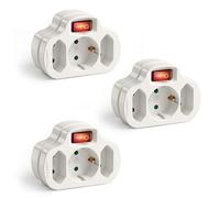 Enchufe múltiple con Interruptor de Encendido/Apagado, 1 Enchufe Schuko 16A / 250V AC, 2 enchufes Euro 2,5A / 250V AC, 3680 vatios, Blanco, Juego de 3