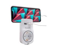 Enchufe Pared, Enchufes 3680w con Doble USB y 1 Toma Schuko 16A,Cargador USB Que Ahorra Espacio para portátil/Smartphone,Multienchufe para casa/Oficina,Indicador LED,Sensor de día y Noche,Blanco