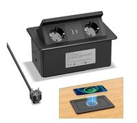 Enchufe retráctil con USB C PD 20 W y 15 W, cargador inalámbrico, enchufe de mesa retráctil 2 enchufes, enchufe empotrable para encimera, mesa de sofá, oficina, cable de 3 m, color negro