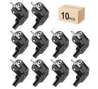 Enchufe Schuko en ángulo, 10 unidades, 230 V, plano, con boquilla protectora contra torceduras, enchufe europeo para cable de 8-10 mm, IP20, duradero y resistente a roturas, color negro