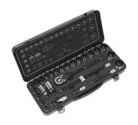Enchufe Set 28pc 1.3cmSq Drive 6pt Walldrive Métrico Black Series - Sealey