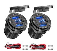 Enchufe USB 12V 2 Piezas, Doble Quick Charge 3.0 Toma Mechero USB 12v con Voltímetro LED e Interruptor de Alimentación, Adaptador Cargador de Coche de Aluminio Impermeable para RV, Moto, Camión, etc.
