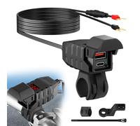 Enchufe USB de 54 W para motocicleta, cargador impermeable para motocicleta con medidor de voltaje LED, protección contra cortocircuitos y sobrecarga, 18 W QC 3.0 USB-A y 36 W PD 3.0 Type-C enchufe