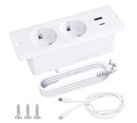 Enchufes Empotrado en Mesa con USB y Type-C para Muebles de Encimera-Blanco | Multifuncional Toma de Empotrar de Sobremesa con Cable de 1,5 M y 1 M Cable de Type-C Oficina o Superficies de Trabajo