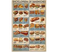 Enciclopedia de sándwiches Letreros de metal de estaño Alfabetización sándwich carteles de arte retro Amantes de la comida Placa de metal vintage Hogar Cocina Panadería Letreros para colgar en la pare