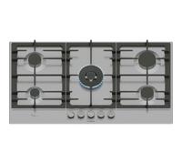 Bosch PCR9A5I90 Serie 6 - Placa de gas FlameSelect con asas magnéticas extraíbles, WOK, parrillas de hierro fundido, acero, 90 cm