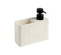Encimera Botella dispensadora de líquido for lavavajillas Resina con Caja Almacenamiento Estilo WABI-sabi travertino 2 en 1 Decoración Vintage para el baño(White)