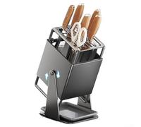 Encimera de acero inoxidable giratorio para estante de cocina con agarre magnético para cuchillos y utensilios y diseño de cepillo extraíble para necesidades de almacenamiento (gris)