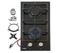 Encimera de Gas Domino-DG Empotrable Cristal Camping Cocina 2 Fuegos + Accesorio