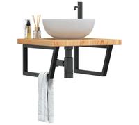 Encimera de Lavabo con Soporte de Acero y Roble Macizo, Diseño Compacto, Mueble Bajo Lavabo, Mueble de Baño Auxiliar, Armario Multiusos, Para Baño y Cocina, Color Marrón Claro, 60 x 60 x 4 cm