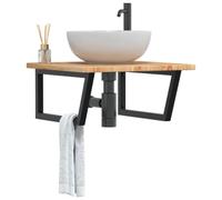 Encimera de Lavabo con Soporte de Acero y Roble Macizo, Diseño Flotante, Ahorro de Espacio, Mueble Bajo Lavabo, Mueble Auxiliar de Baño, Para Baño y Tocador, Color Marrón Claro, 60 x 60 x 2.5 cm