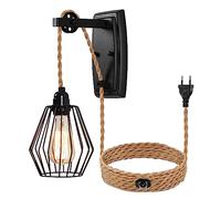 ENCOFT Lámpara de Pared Interior con Interruptor Regulable y Enchufe, Cable de 4m, Vintage Aplique de Pared Industrial Enchufable con Jaula, E27 Iluminación Interior en Metal para Dormitorio