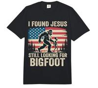 Encontré a Jesús todavía Buscando Bigfoot Retro American Flag Comfort Colors Adult Heavyweight T-Shirt
