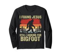 Encontré a Jesús todavía Buscando Bigfoot Retro Vintage Manga Larga