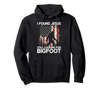 Encontré a Jesús todavía Buscando la Bandera de Estados Unidos de Bigfoot Sasquatch Sudadera con Capucha