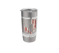 Encontré a Jesús todavía buscando la bandera de Estados Unidos de Bigfoot Sasquatch Vaso térmico de acero inoxidable de doble pared