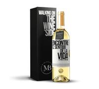 «Encontré el sentido de la vida Es para el otro lado» Mensaje en una Botella. Vino Blanco Premium Verdejo Joven + Gift Box. Etiqueta Blanca PERSONALIZABLE