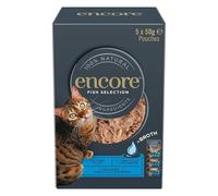 Encore Comida Húmeda para Gatos 100% Natural, Selección de Pescado en Caldo, 20 Bolsitas de 50 g