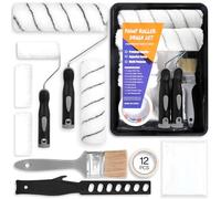 ENCOUN 12Pcs Rodillos Pintura Set, Rodillo de Pintura Antigoteo, Rodillos para Paredes y Techos, Rodillo Pintura Paredcon Bandeja, Cinta carrocero, Pintar Paredes para Decoración del Hogar