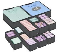 ENCOUN 12PcsOrganizador Armario Ropa, Organizadores de Cajones No Tejidos, Plegable Cajas de Almacenamiento, Gris Organizadores de Cajones, Cajas Organizadoras Armarios para Sujetadores,Calcetín,Ropa