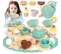 ENCOUN 17Pcs Juegos de Té Infantiles, Juego de té Juguete con Postre, Accesorios Cocina Juguetes, Juguetes de Madera, Juegos de Simulación de Cocina, Juguete Regalo para Niñas 3 4 5+años