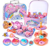 ENCOUN 48PCS Juego de té Infantil, Juego de té Juguete con Postre Juguete, Accesorios Cocina Juguetes, Juegos de Simulación de Cocina, Juguete Regalo para Niñas 3 4 5 6 7 años