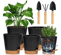 ENCOUN 5PCS Macetas Plástico, Macetas de Auto-Riego, 13/14/15/17/18cm Maceta con Plato, Macetass con Sistema Autorriego, Macetass para Flores con Agujeros de Drenaje para Interio, Oficina, Balcón