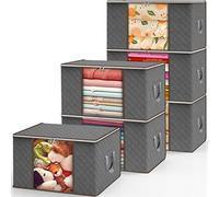 ENCOUN 6Piezas Cajas Almacenaje Ropa, 90L Almacenaje Bajo La Cama, Bolsa de Almacenamiento para Ropas Plegable, Bolsa de Almacenamiento de Ropa con Mango para Guardar Ropas, Edredones, Mantas (Gris)