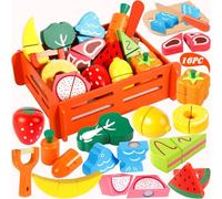 ENCOUN Frutas y Verduras Juguete, Accesorios Cocina Juguetes de Madera, Comiditas de Juguete para Cortar, Alimentos Juguetes Accesorios, Juguetes de Imitación, Juegos Educativos Regalo Niño 2 3 4 Años