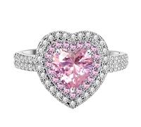 Encuadernación Llavero Joyería Anillo chapado en corazón Zir-con rosa completo Anillo de mujer Anillos Anillos Anillos, 7, Metal, Sin piedras preciosas