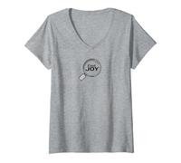 Encuentra la Lupa inspiradora Joy Camiseta Cuello V, Mujer, Gris Jaspeado, M